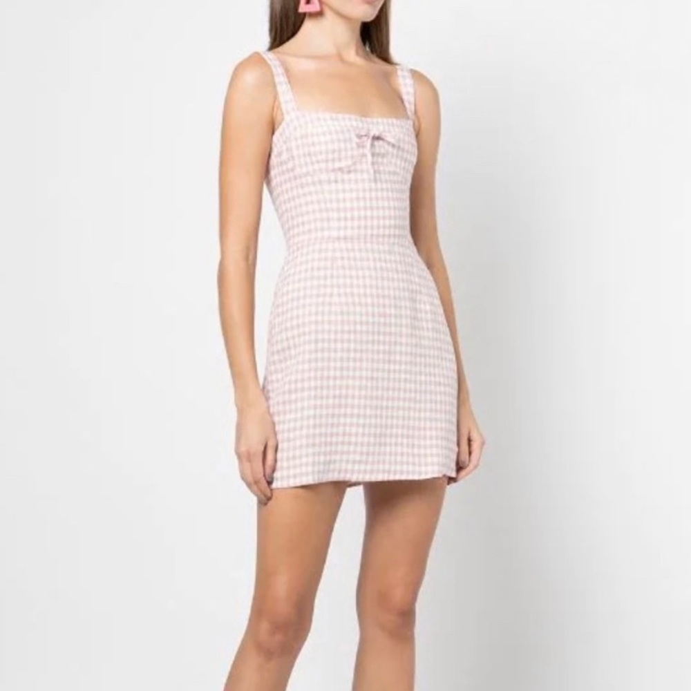 Reformation pink checker linen mini dress